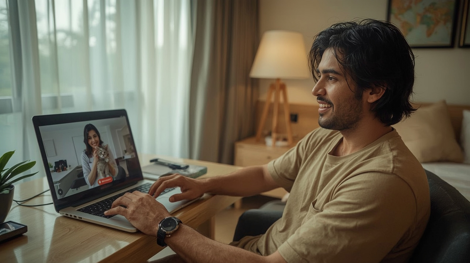 A cat parent reuniting with their cat at Crown Cat Hotel